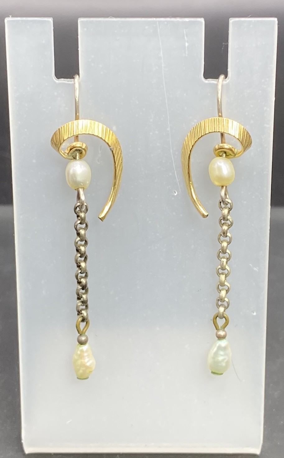 Vintage Estate Gold Plated & Sterling Baroque Pearl Dangle Chandelier Earrings