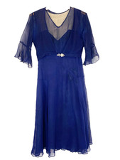 Vintage 1930s sheer navy blue dress set XS sleeveless midi bolero rayon chiffon
