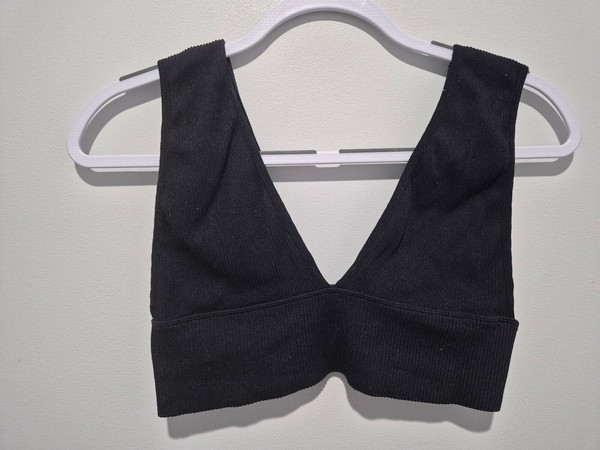 Ally Black Ribbed Stretch Sports Bra Crop Top