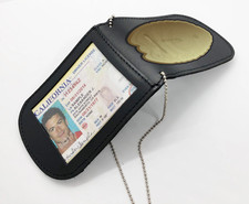 RFID Blocking Black Genuine Leather Conceal Carry Security Officer Badge Holder