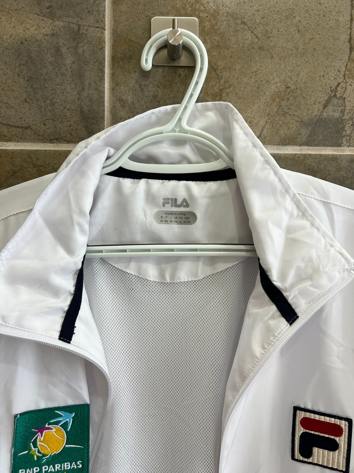 FILA BNP Paribas Tennis Open Uomo XL Giacca Tennis Bianco Giacca a Vento Vintage