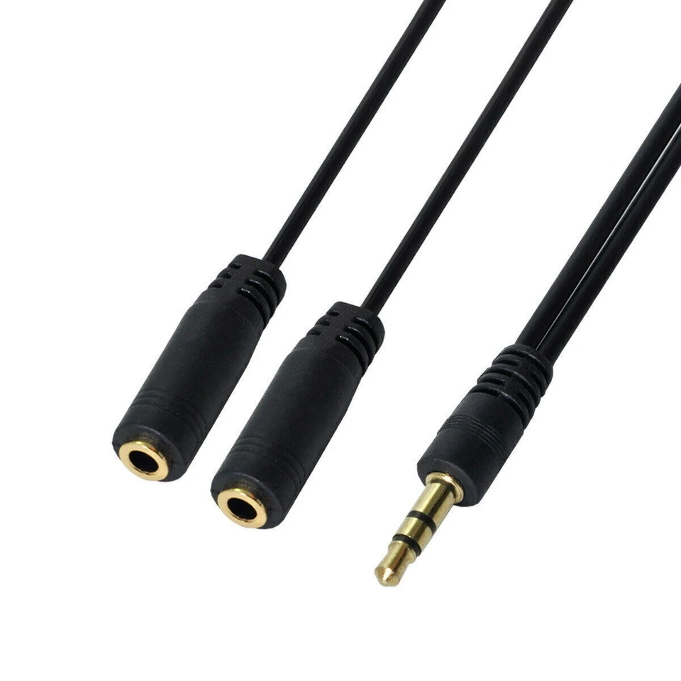 3.5mm AUX Audio Mic Splitter Cable Headphone Adapter 1 Male to 2 Female Sound - Image 2 of 4