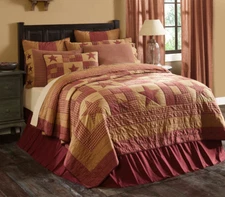 NINEPATCH STAR QUILT SHAM PILLOW : FARMHOUSE RED PRIMITIVE PATCH RUSTIC COUNTRY