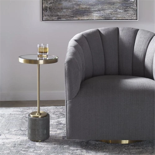 Uttermost Laurier Faux Shagreen Iron and Glass Accent Table in Brass/Gray - Picture 4 of 5