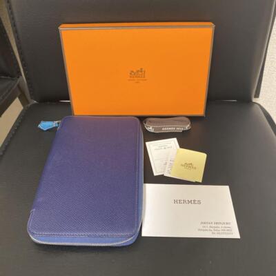 Hermes Notebook Cover Agenda Zip PM Blue with Box Mint condition