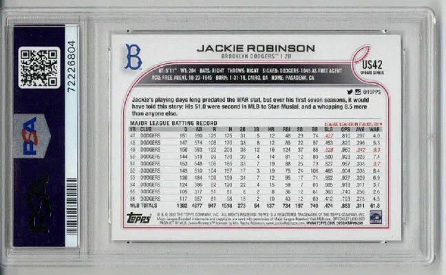 2022 TOPPS UPDATE #US342 JACKIE ROBINSON CARD DODGERS PSA 10 SSP LOW POP RARE - Image 2 of 2