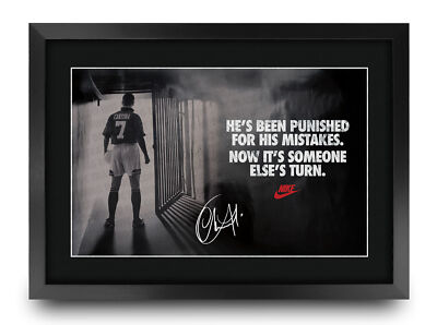 A3 Eric Cantona Signed Nike 90s Advert Punished Framed Printed