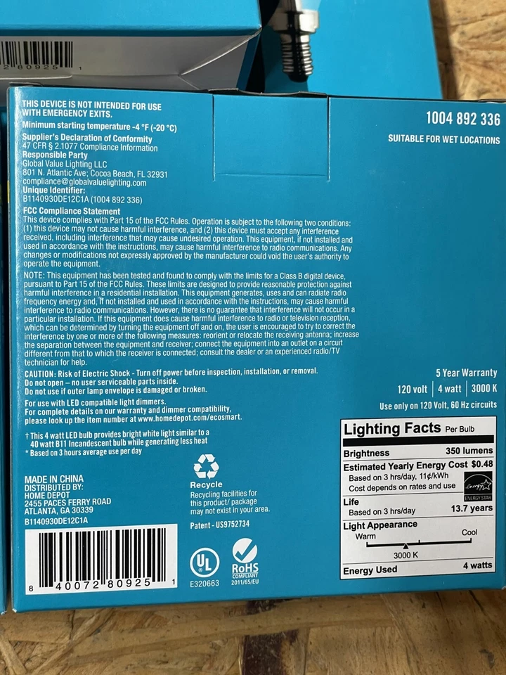 EcoSmart FG-04069 Dimmable Candelabra LED Light Bulb Bright White 40W (5 Pack) - Image 3 of 3