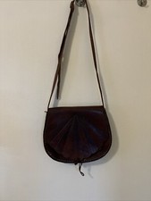 Hand Tooled Leather Handbag Flower Design. Outside Pocket Under Flap Toggle Clo