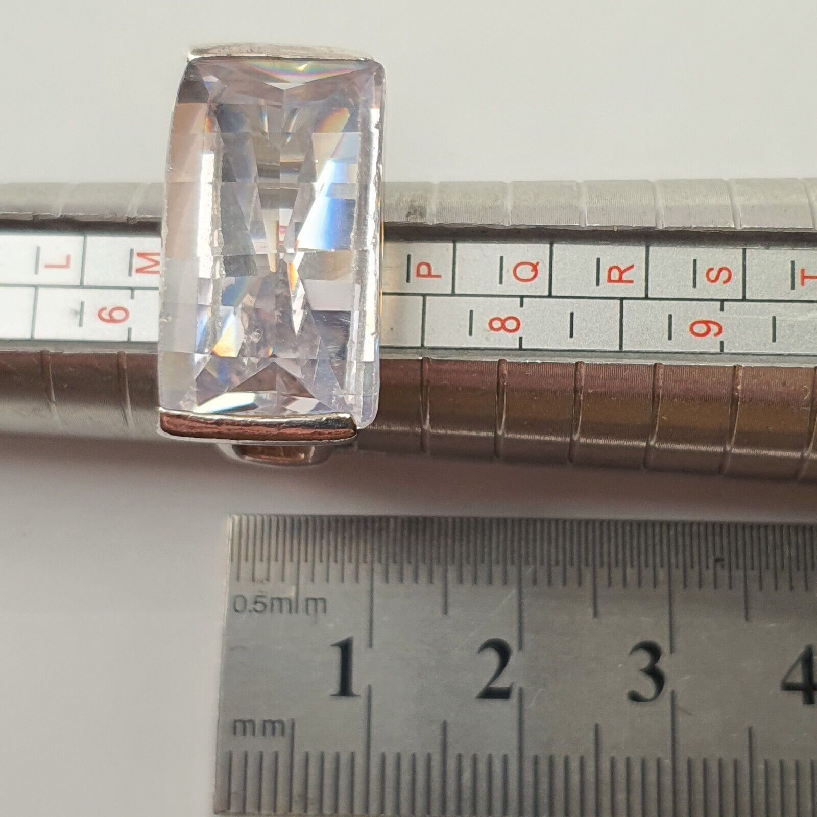 Solid Sterling Silver Large Rectangular Clear Gem… - image 17