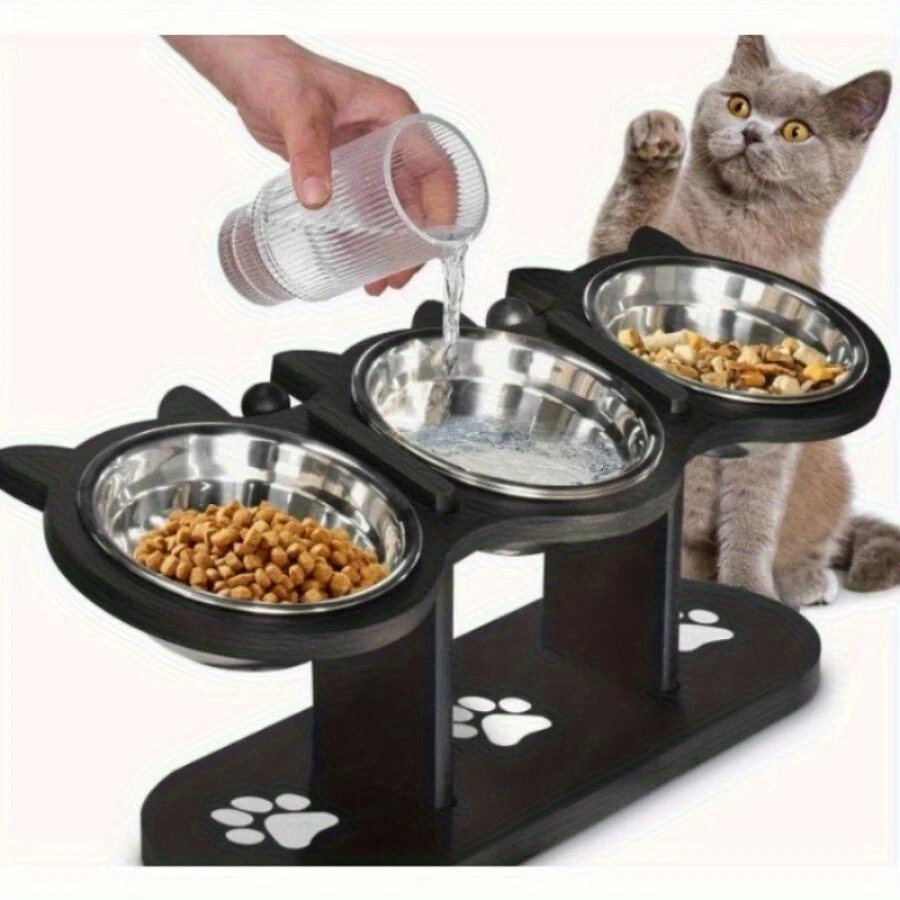 2/3 piezas Alimentadores de madera para mascotas, Alimentador de madera para mascotas Soporte ajustable para alimentos para mascotas Tazón de agua Foto 3 de 4