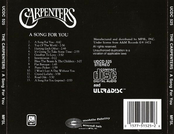 カーペンターズ／ア・ソング・フォー・ユー／モービル24k GOLD CD Carpenters A Song For You 24KT GOLD CD Mobile Fidelity MFSL