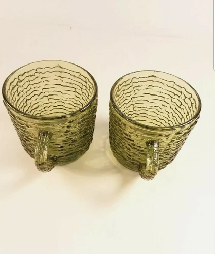 Set of 2 Anchor Hocking "Soreno" Avocado Green glass coffe cup