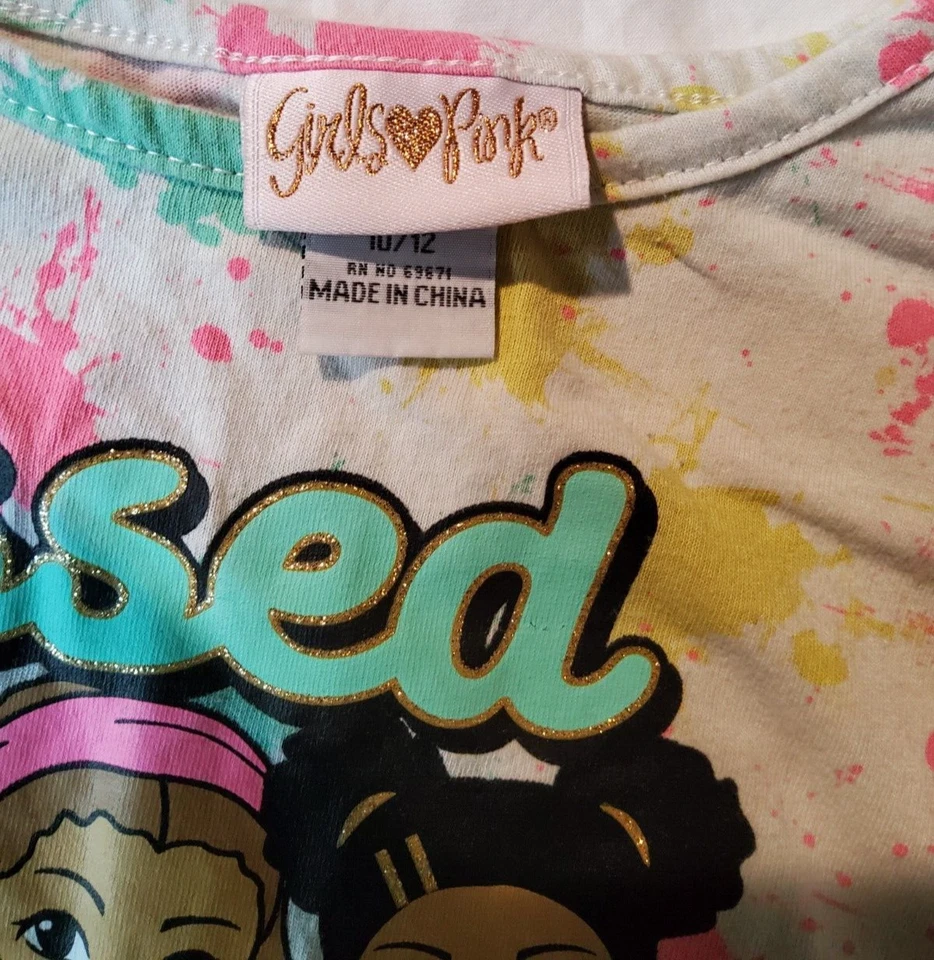 Girls Pink Tie-Dye Color Splash Blessed Queen Shirt Tie Bottom 10/12 Pink Aqua - Image 3 of 4