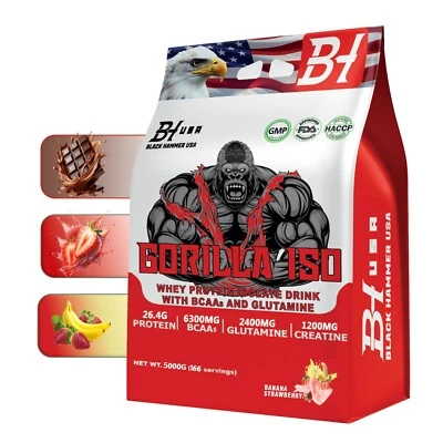 GORILLA Isolate Whey Protein 5KG 2KG | High Pure Isolate Strength | Black Hammer USA