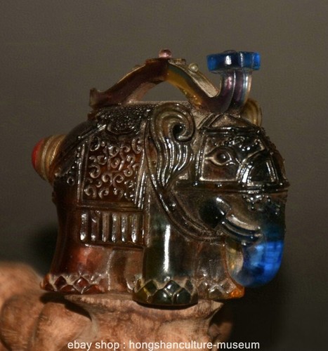 2.8" Old Chinese Dynasty Glaze Carving Fengshui Elephant Animal Snuff Bottle