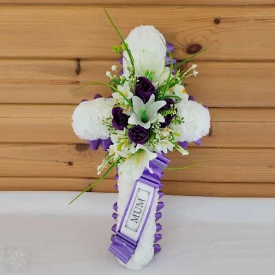 ELITE FLORAL DESIGN Funeral Flowers Cross Artificial Tribute Wreath Silk Memorial Mum Nan Sister