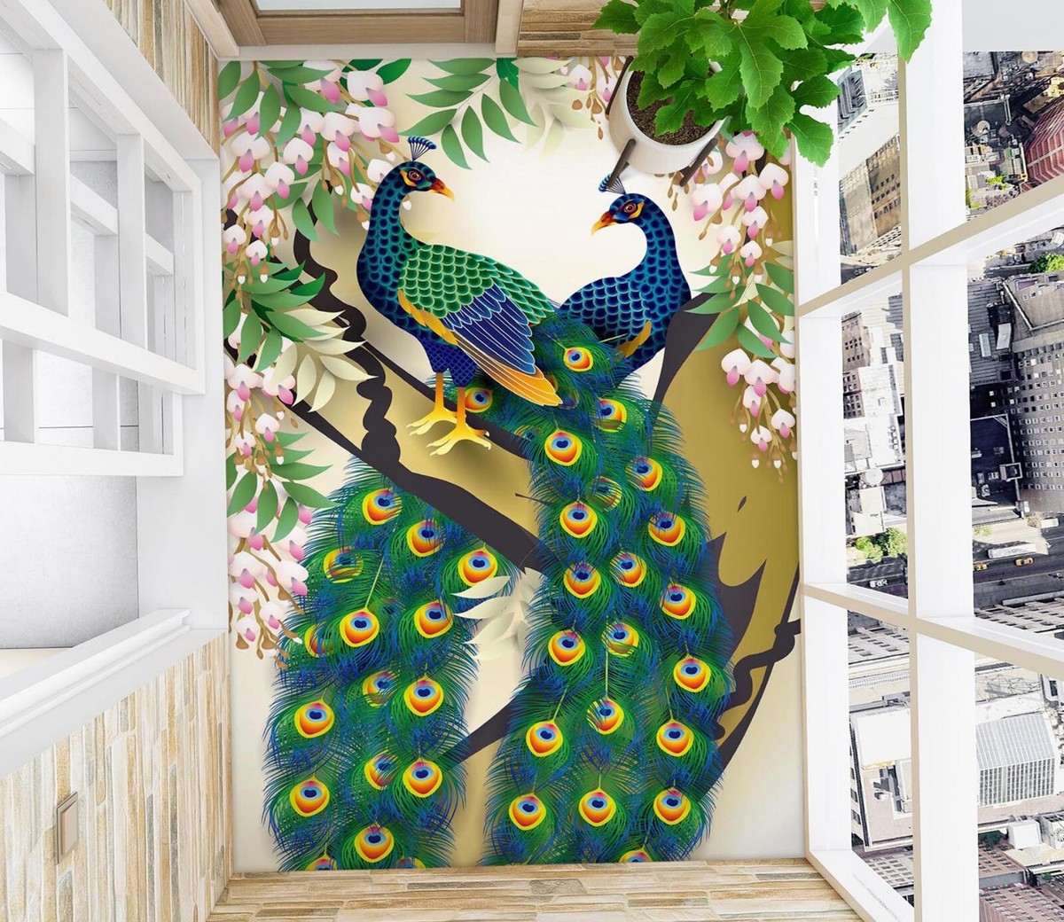 3D Blue Peacock SKE754 Floor WallPaper Print Decal Epoxy Floor