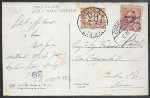 Italy covers 1919 DUE PPC Stazione Gorizia / Cormons to Roma - Afbeelding 1 van 2