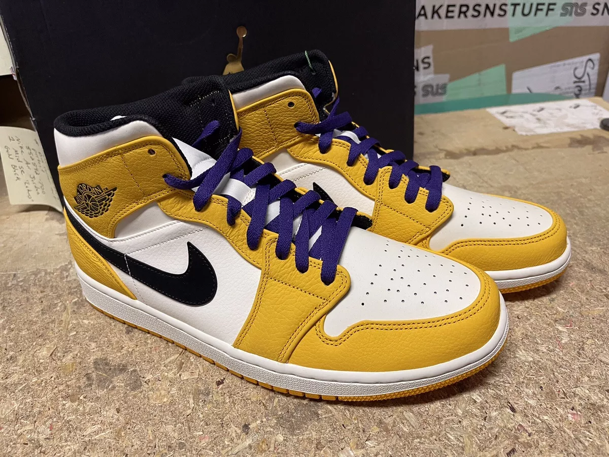 DS MENS NIKE AIR JORDAN 1 MID SE Lakers GOLD BLACK 853452 700 SZ 11.5 BOX DAMAGE