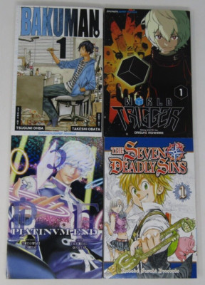 Lot of 4 Anime Books: 7 Deadly Sins, World Trigger, Bakuman, Platinum End