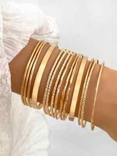 14pcs/set Minimalistic Gold-tone Bangle Bracelet Fashion Jewelry Accessories for
