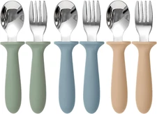 Toddler Utensils, 6 Pack Kids Silverware Set with Silicone Handle, 18/8 Stainles