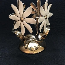 Bath & Body Works White Daisy Flower Single Wick Gold Pedestal Candle Holder New