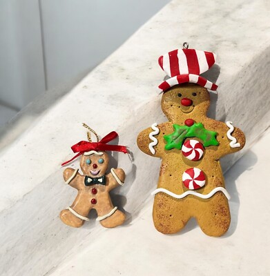 2 Gingerbread Man Ornaments CandyLand Frosted Cookie Christmas Decorative