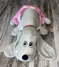 Vintage 80s Pound Puppy Plush Gray Dog Large 19’’ Tonka Stuffed Animal Staining