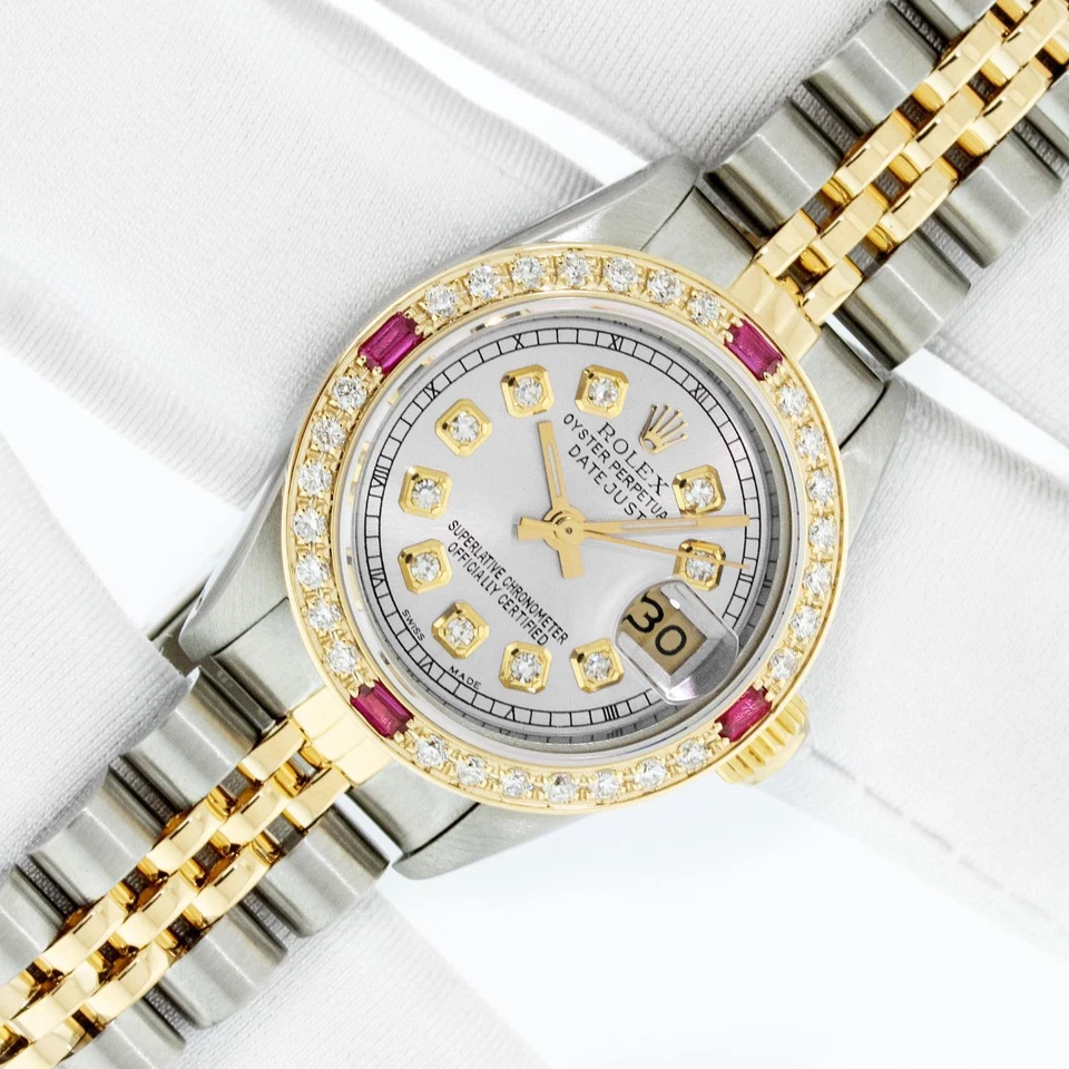 Rolex Lady DateJust Reloj Plata Diamante Acero y Oro 18k Diamante Rubí Bisel Foto 2 de 4