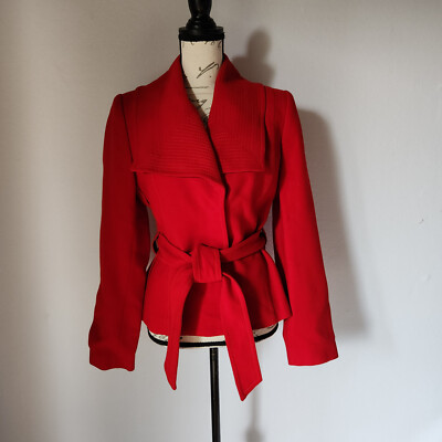 Zara Woman Retro Tie-Waist Coat Jacket Collar Snap Lined Long