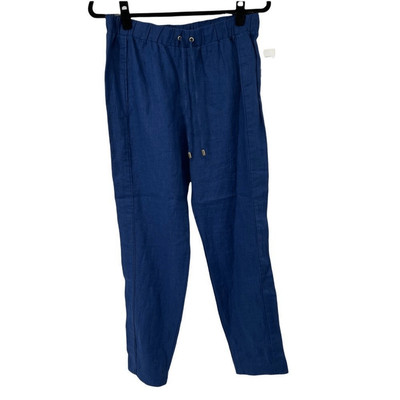 Ellen Tracy Indigo Blue Linen Drawstring Pants Women s NWT Sz M