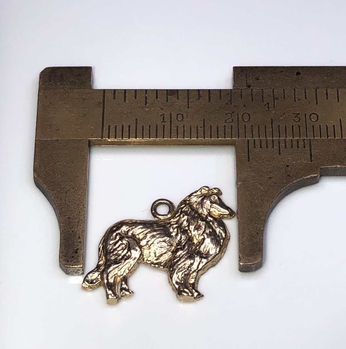 14K Solid Yellow Gold Rough Collie Realistic Dog … - image 5