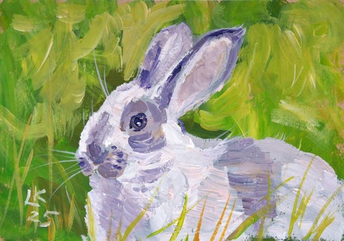 Original Bunny Painting 6x9 – Signed Miniature Art, OOAK Animal Gift