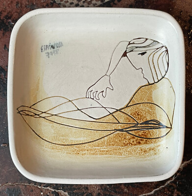 Susana Espinosa signed 1977 MCM Puerto Rico abstract studio pottery 6 3/4'' plate
