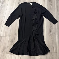 VTG Daymor Couture Neiman Marcus Black Dress Flare Ruffle Hem Size 14 Hong Kong