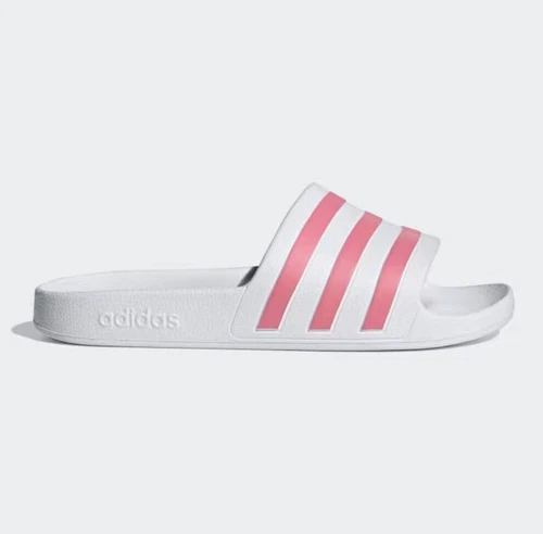 Sandali Adidas Adilette Sliders taglia UK 7 bianco rosa righe vacanze