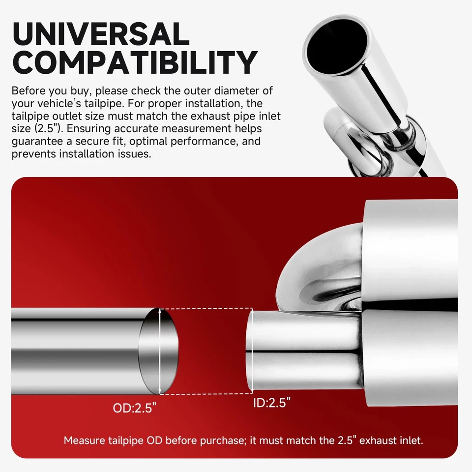 For Mazda RX-7 RX-8 Chrome 2.5" Inlet 4" Outlet Twin Loop Exhaust Tip Muffler - Image 4 of 4