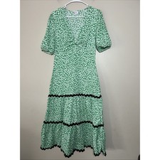 Savida Maxi Dress V Neck Pretty Boho Green White Floral Daisies Women’s Medium