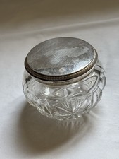 Antique Silver-Plated Crystal Powder Jar. Beautiful & Great Cond. 2.75”L & 2.5”D