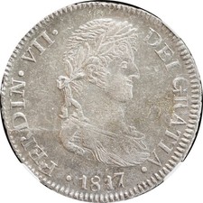 Mexico 8 Reales Zs 1817 A.G. Zacatecas, War of Independence, NGC MS62. KM# 111.5
