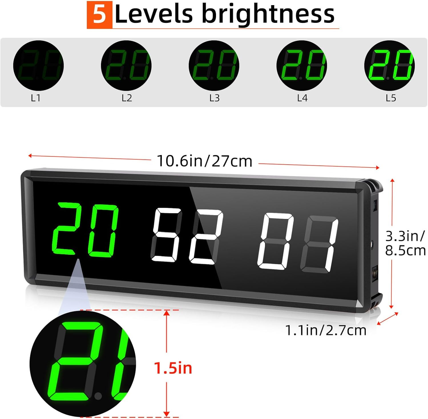 Timer Digitale LED per Workout - Orologio da Parete Intervallo HIIT - 2