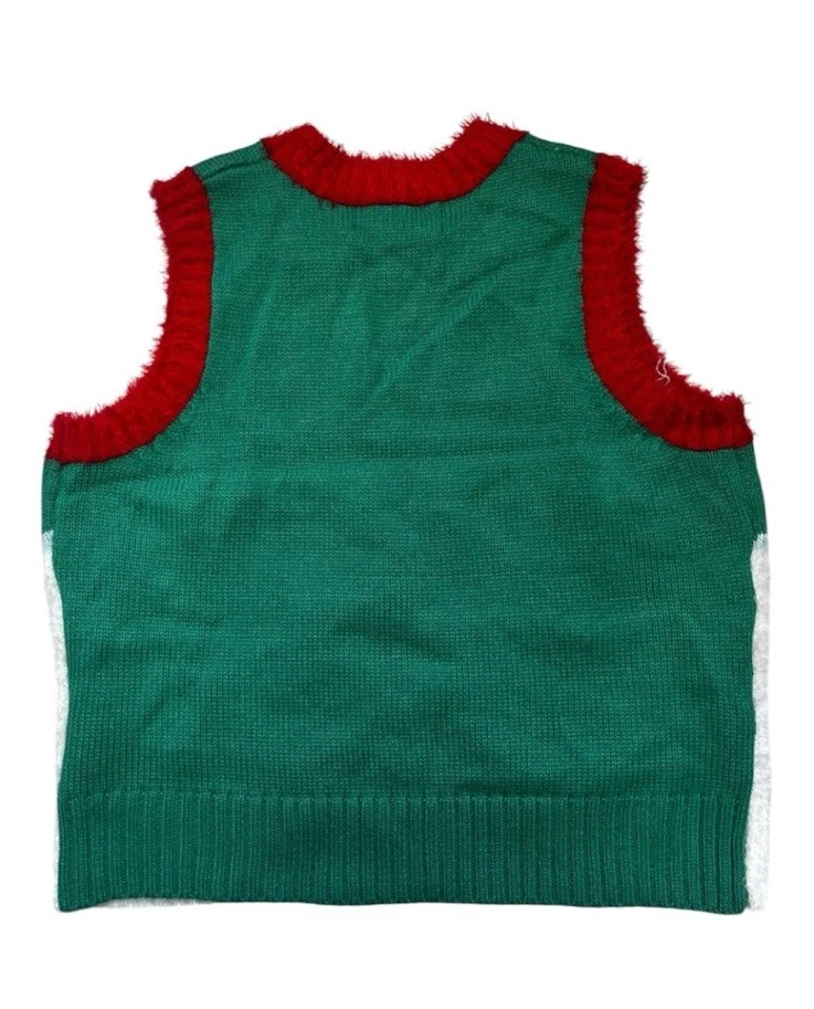 Peanuts Holiday Snoopy & Woodstock Ski Vest Sweater Fuzzy Christmas Green Sz S - Image 2 of 4