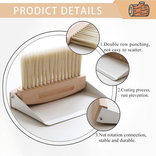 Mini Dustpan and Brush Set, Small Beechwood Broom and Dust Pan Set, Portable Cle - Picture 2 of 12