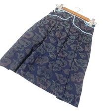 Mina Perhonen Navy Blue Flare Skirt Knee Length All Over Pattern Used