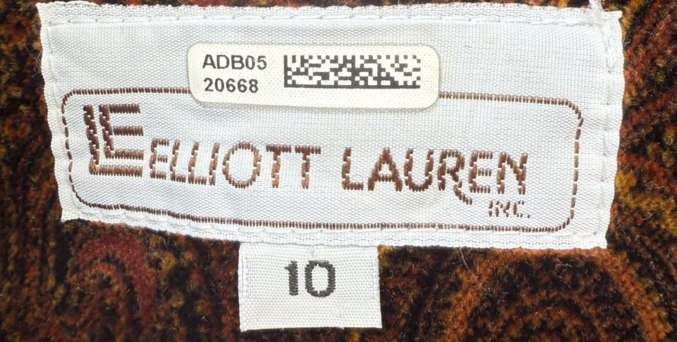Chaqueta Blazer Elliott Lauren Mujer Paisley Pana Talla 10 Algodón Frontal Marrón Foto 4 de 4