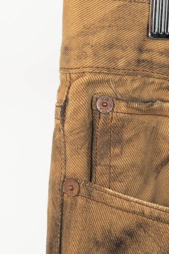 Ralph Lauren Tan Distressed Cotton Leather-Trim Jeans, Size US 29 - Picture 6 of 13