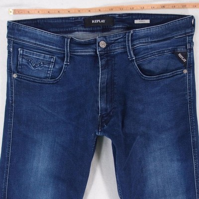 Mens Replay M914 ANBASS Stretch Slim Tapered Blue Jeans W35 W36 L32