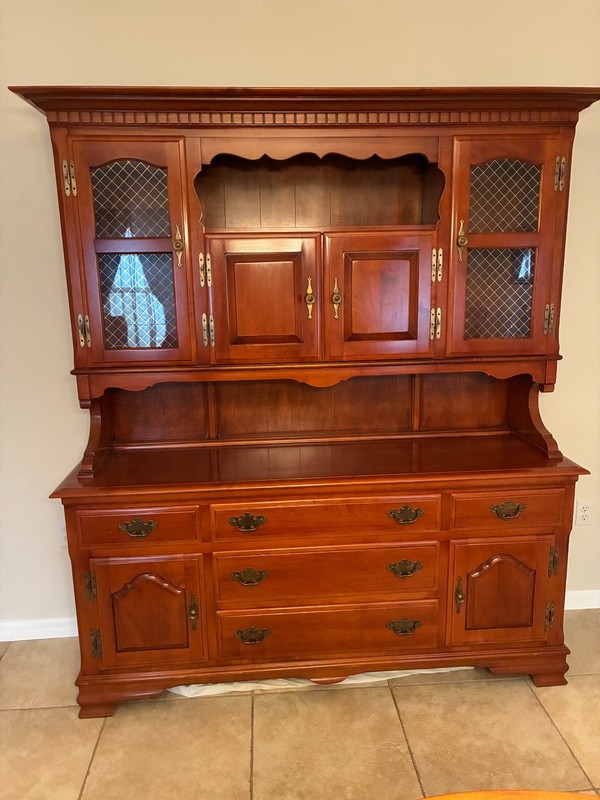 Antique Early American Heywood Wakefield Cabinet & Hutch. Solid Maple Wood.